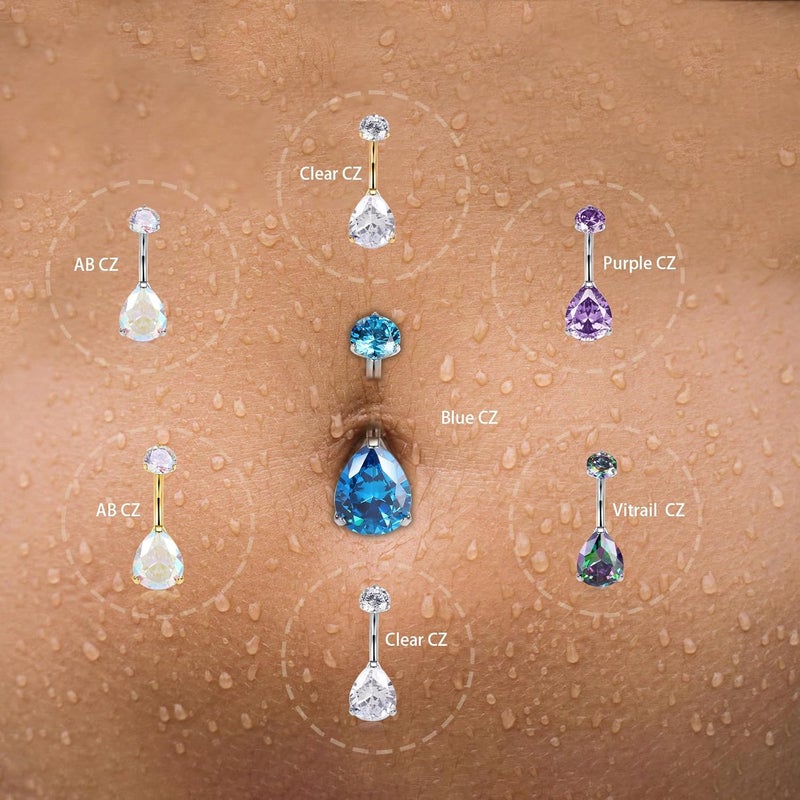 AROWRO Store Gold Belly Button Ring G23 Titanium Hypoallergenic 14G belly ring for Women Men Teardrop Navel Piercing Jewelry 10mm Barbell With Cubic Zircon - Image 4